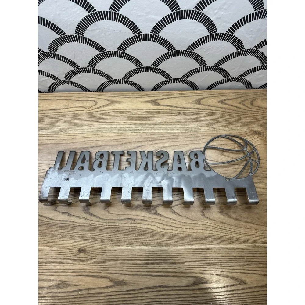 Metal Basketball 11 Hook Coat Hat Wall Hanging Rack Holder Display Trophy Awards